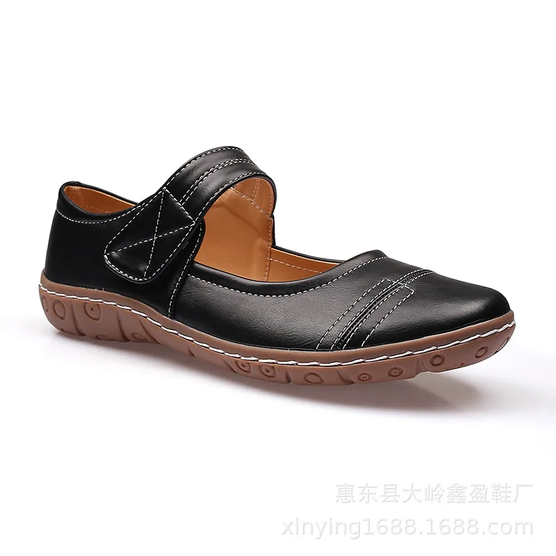 

2021 Spring and Autumn New Velcro Soft Sole Mother's Single Shoes Middle-aged and Elderly Fashion Flat Round Toe Casual Shoes
