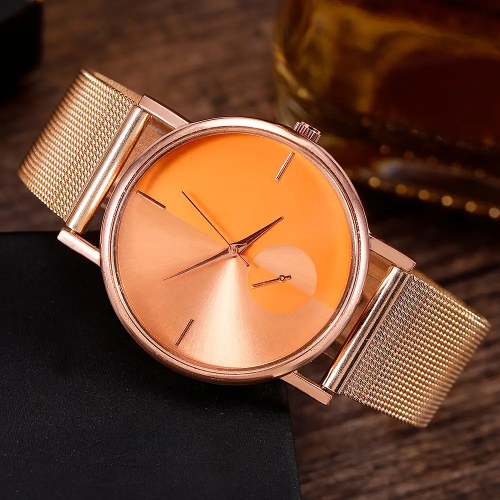 Простые кварцевые женские часы водонепроницаемые розовое золото аналог