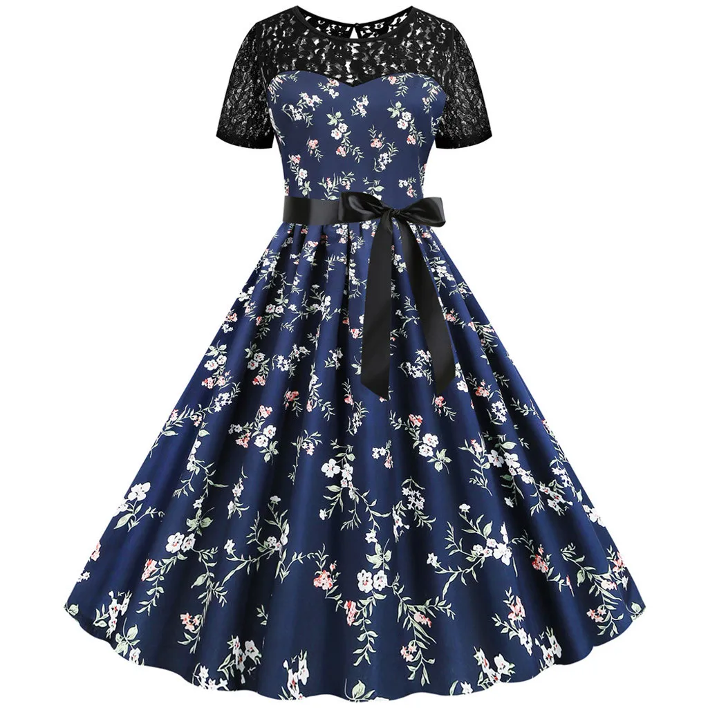 Женское платье винтажное прозрачное кружевное лоскутное с коротким рукавом