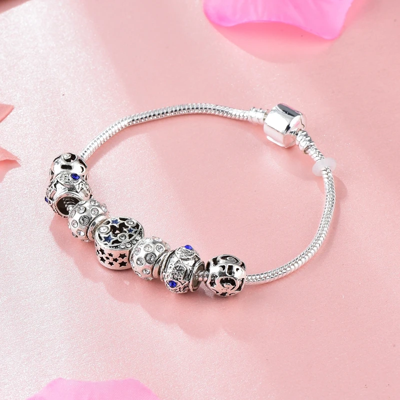 Браслеты и браслеты attrtto с серебряными звездами хамсой для женщин ювелирный