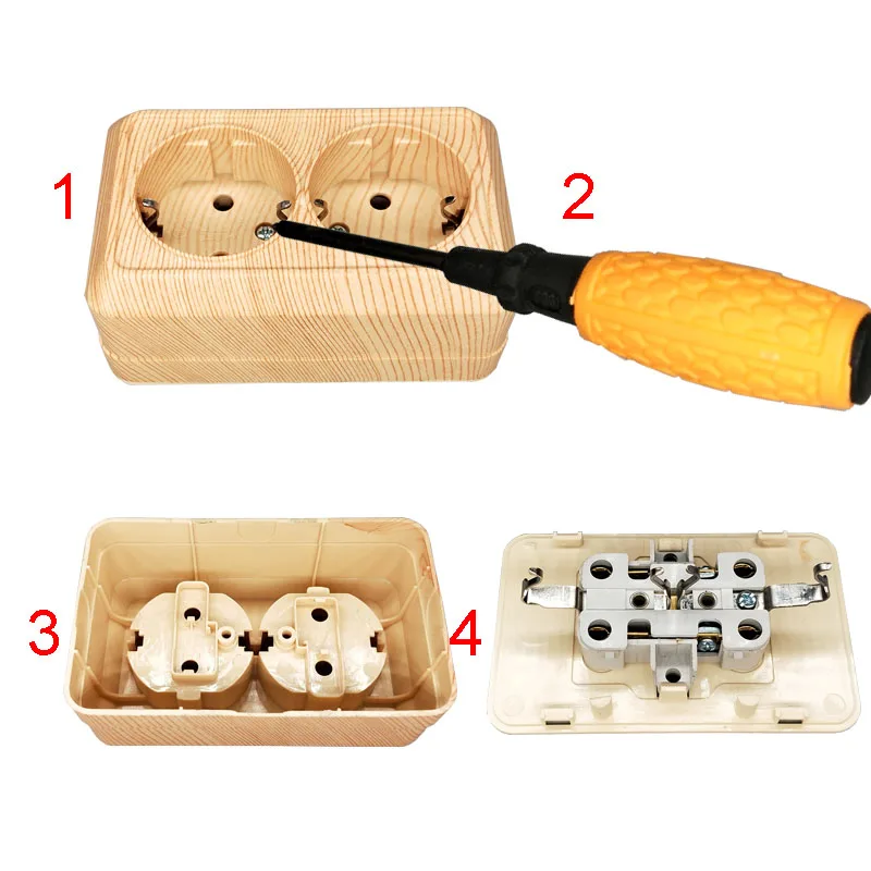 Двухкомпонентная розетка из древесины цветная Европейская настенная Schuko 250 в 16 А