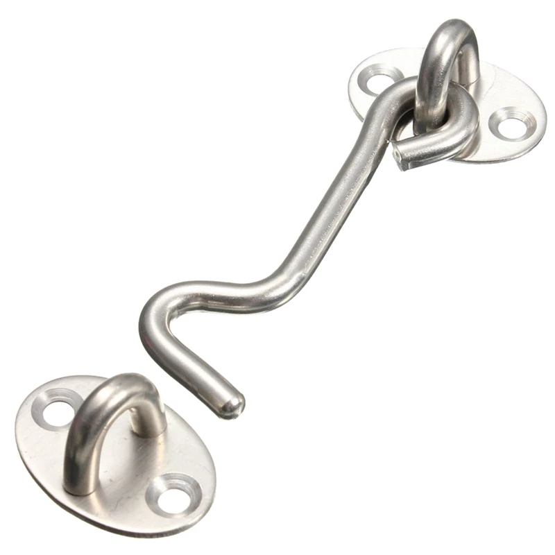 1set Stainless Steel Cabin Hook Eye Shed Gate Door Latch Silent Holder Silver |