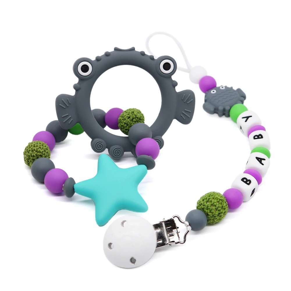 

Deep Grey Fish Shape Teether&Pacifier Clips For Baby Infant Chewable Toys BPA Free Food Cute&Soft Silicone Beads For Teether