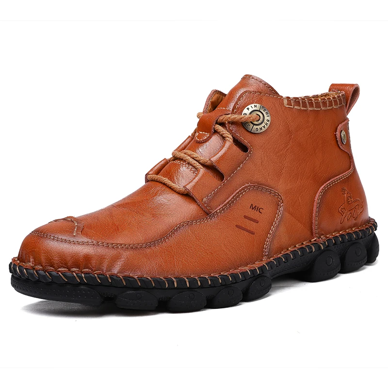 Men's Ankle Leather Boots Fad Autumn Winter Men Shoes Quality Real Leather Men Vintage British Military Boots Plus Size 38-48