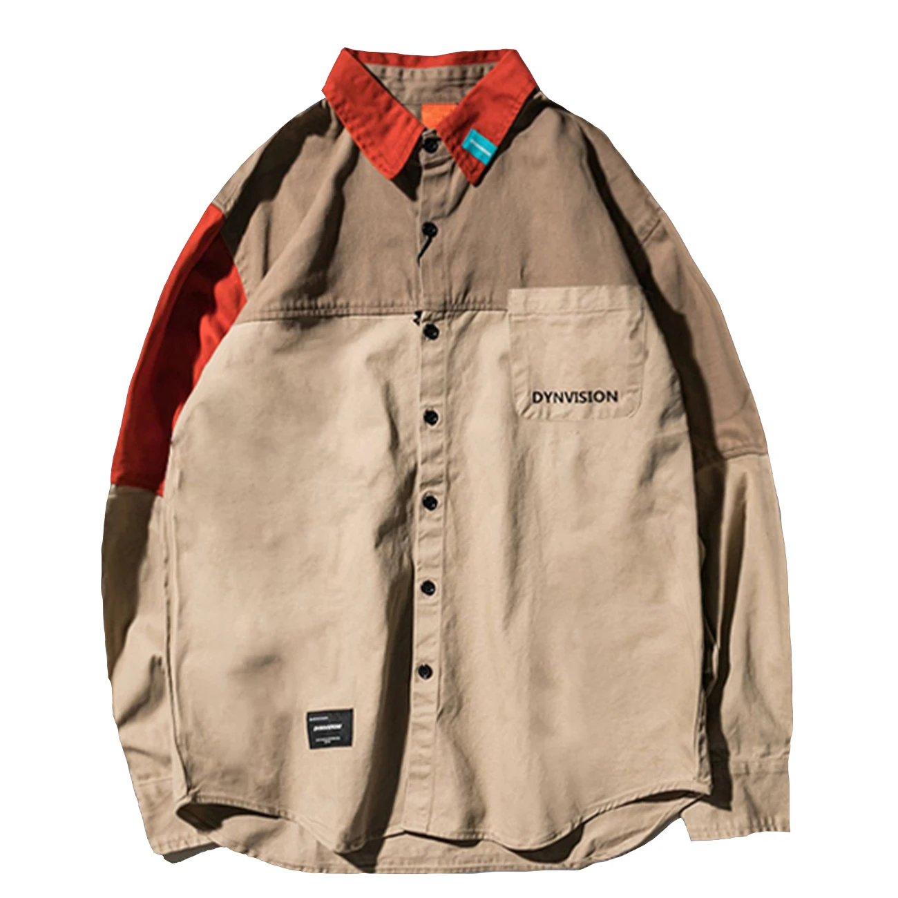 

Hip Hop Contrasting Color Stitching Long Shirt Long Sleeve Shirt Men Streetwear Button Shirt 2020