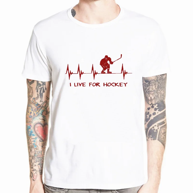 

New Casual Shirt Short Sleeve Top Hockeyer Gift I Live for Hockeyer Heartbeat Heart Crew Neck T Shirt For Men