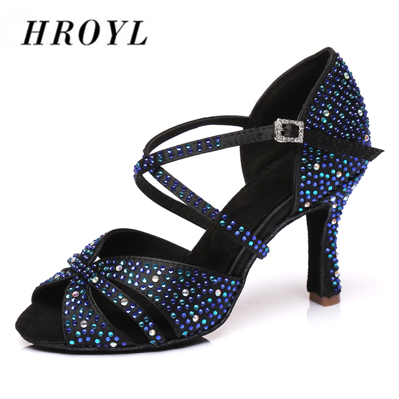 

HROYL Women Latin dance shoes For Girls ladies With Rhinestone Ballroom Tango Dancing Shoes 10/9/8.5/7.5/6/CM Heels Dropshipping