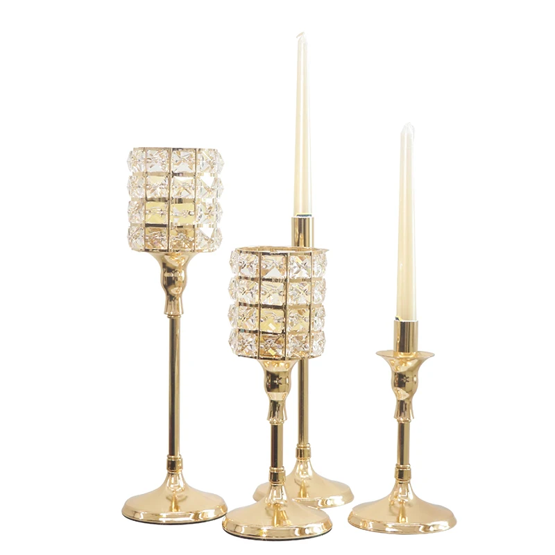 Скандинавский Хрустальный Золотой подсвечник стеклянный свадебный высокий