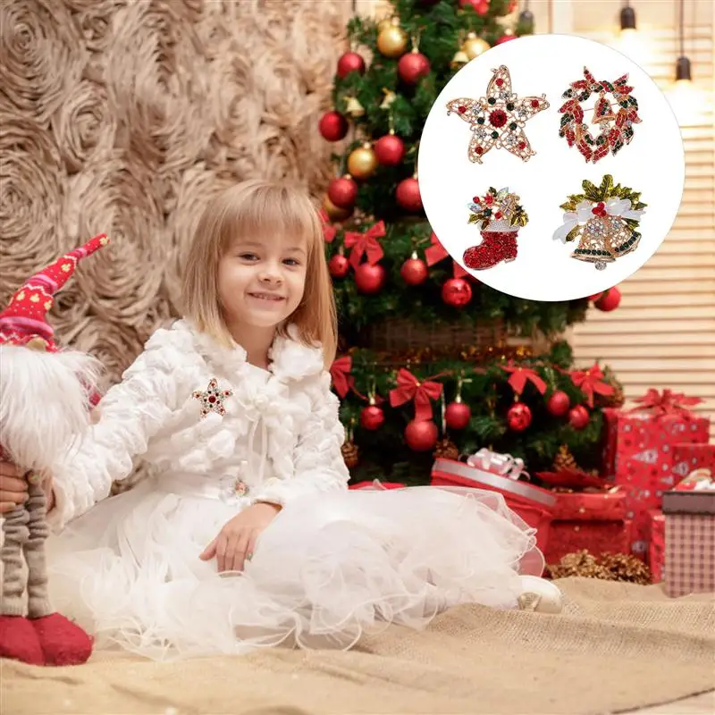 

4Pcs Collar Pin Christmas Brooch Ornament Clothes Accessories Decoration