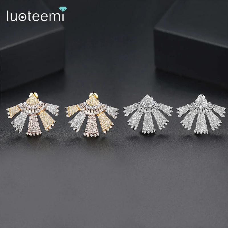 

Свадебные Большие серьги-гвоздики LUOTEEMI с фианитами, роскошные крошечные двухцветные серьги из фианита для невесты, оптовая продажа с фабри...