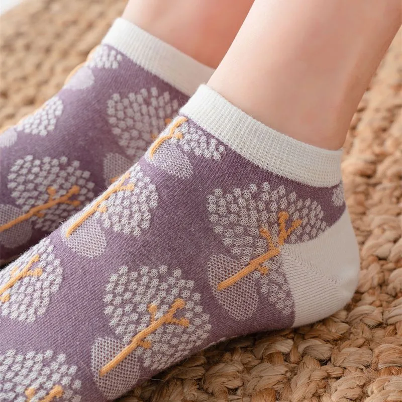 

Harajuku Retro Women Short Socks Floral Embroidery Fashion Purple Socks Japanese Korean Style Summer Thin Kawaii Cute Ankle Sock