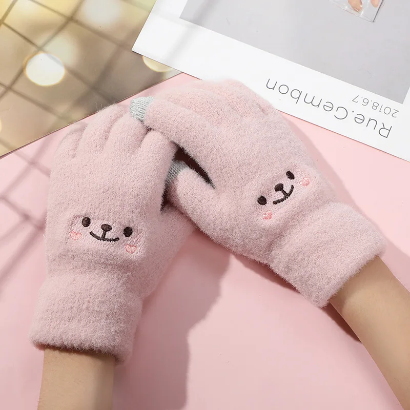 

Зимние теплые плюшевые перчатки, 1 пара, Симпатичные Студенческие японские перчатки с пятью пальцами для сенсорных экранов и улыбки
