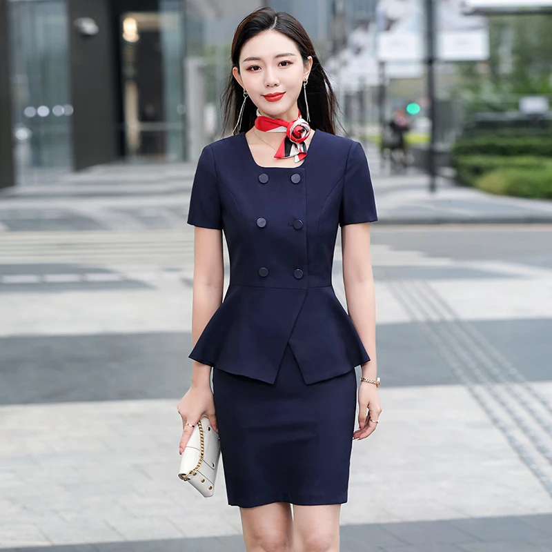 Formal OL Style Pantsuits for Women Business Work Wear with Scarf Summer Short Sleeve Ladies Office Professional Blazers Set | Женская