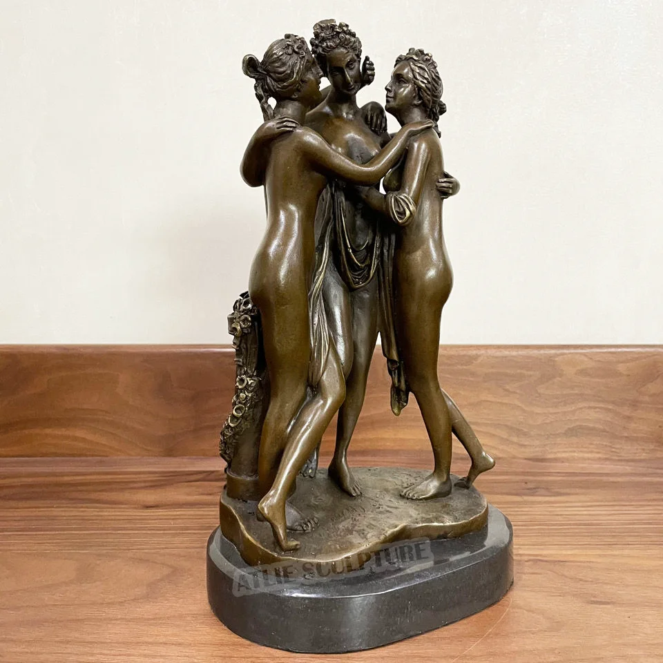 

Bronze Greek Goddess Three Graces ( Charites ) Statue Sculpture Antique Nude Female Art Marble Base Classy Decoration Gift