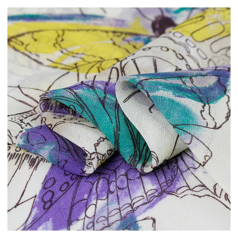 

Abstract butterfly printed pure silk georgette fabric summer silk dress clothing fabric