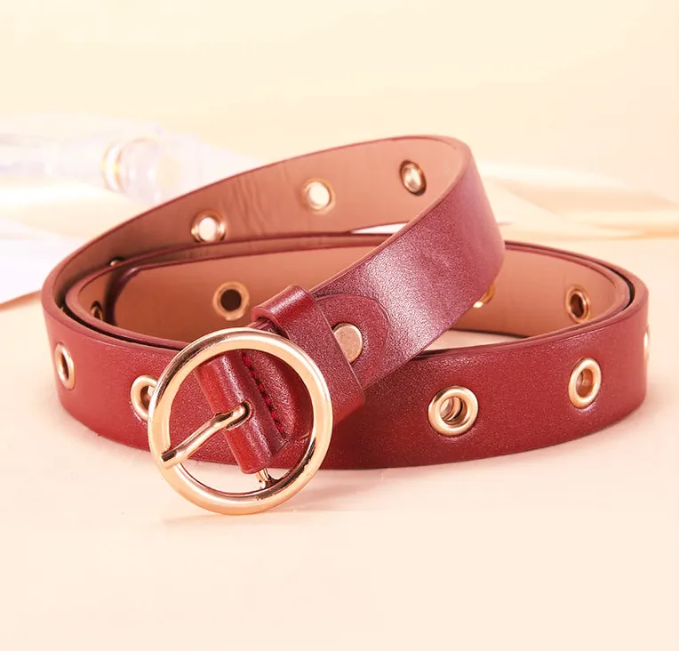 N149-WineRed Женский кожаный ремень с круглой металлической пряжкой, круглые ремни от модного бренда в стиле панк с круглым кольцом для женщин - Цвет: N149-WineRed