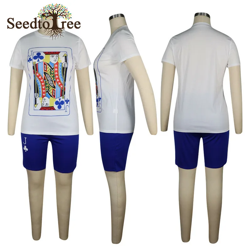 Женский Повседневный комплект из двух предметов с принтом покера футболка