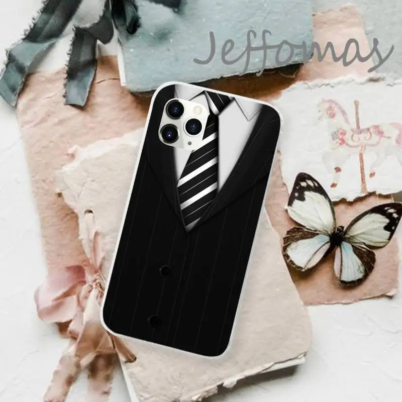 

Man Suit Shirt Tie Phone Case Transparent for iPhone 11 12 mini pro XS MAX 8 7 6 6S Plus X 5S SE 2020 XR