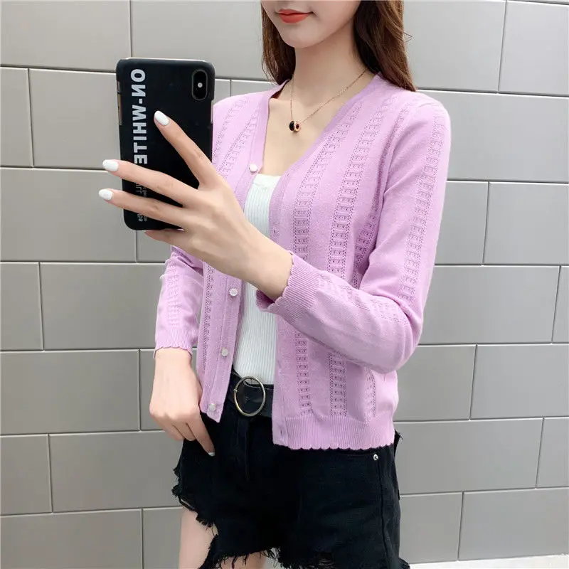 Женский короткий вязаный кардиган тонкий с длинным рукавом Солнцезащитный