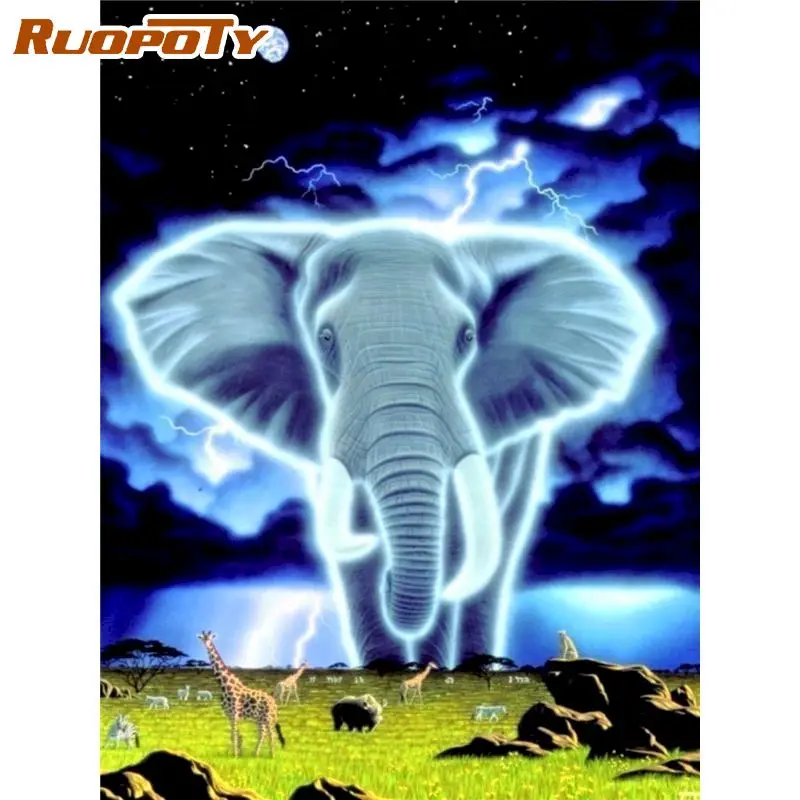 

RUOPOTY Animals DIY Painting By Numbers Elephant Modern Wall Art Picture Acrylic Coloring Paint On Canvas Home Decors Artwork