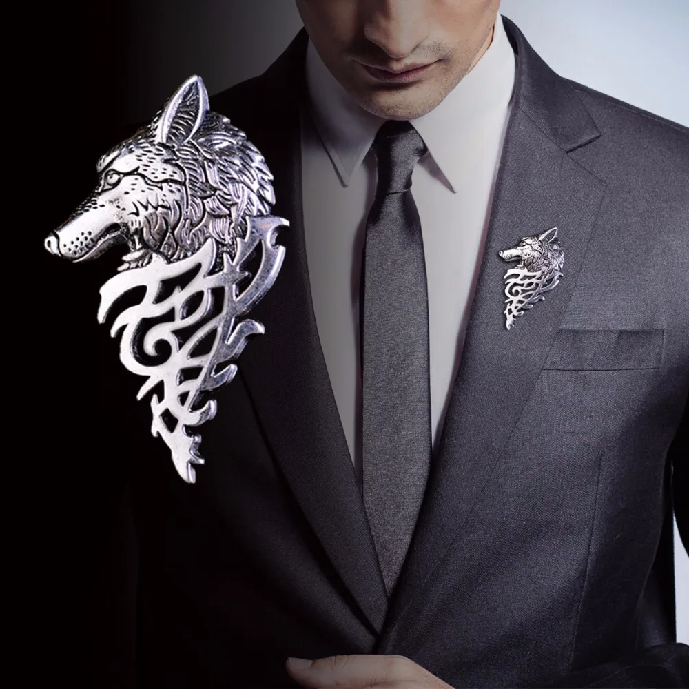 

1 piece metal animal wolf wedding jewelry accessories deigner brooch for men suit collar pins anime badge fancy gift