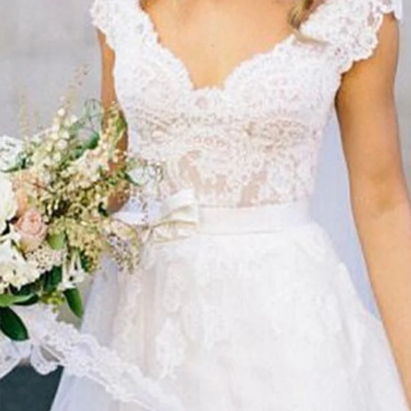 

ZJ9019 2020 2021 Wedding Dresses V Neck Floor Length Applique A Line Backless Bridal Dress Ball Gown Customer Made