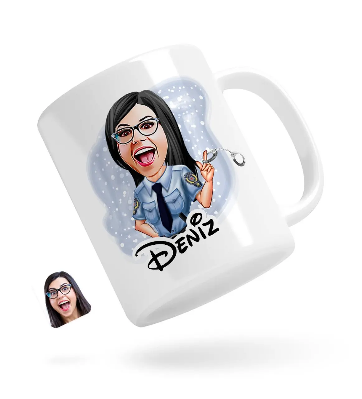 

Персонализированные Женские полиции карикатура белая кружка Bardak-1