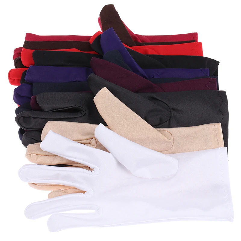 

Girl Lady Satin Short Finger Wrist Gloves Smooth Evening Party Formal Prom Costume Stretch Gloves Red White Glove