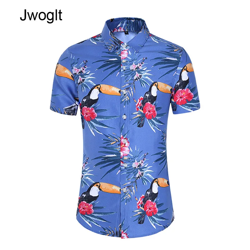 Мужская гавайская рубашка с коротким рукавом Повседневная принтом попугая и