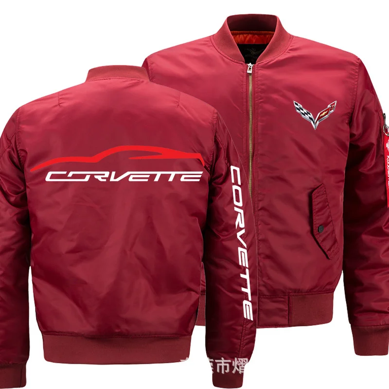 

NEW 2021 Black Mens Corvette jacket Wintter Warm Slim Fit Fly Pilot jacket Car Logo Print Sweatshirt Hip Hop Male Clothing 44