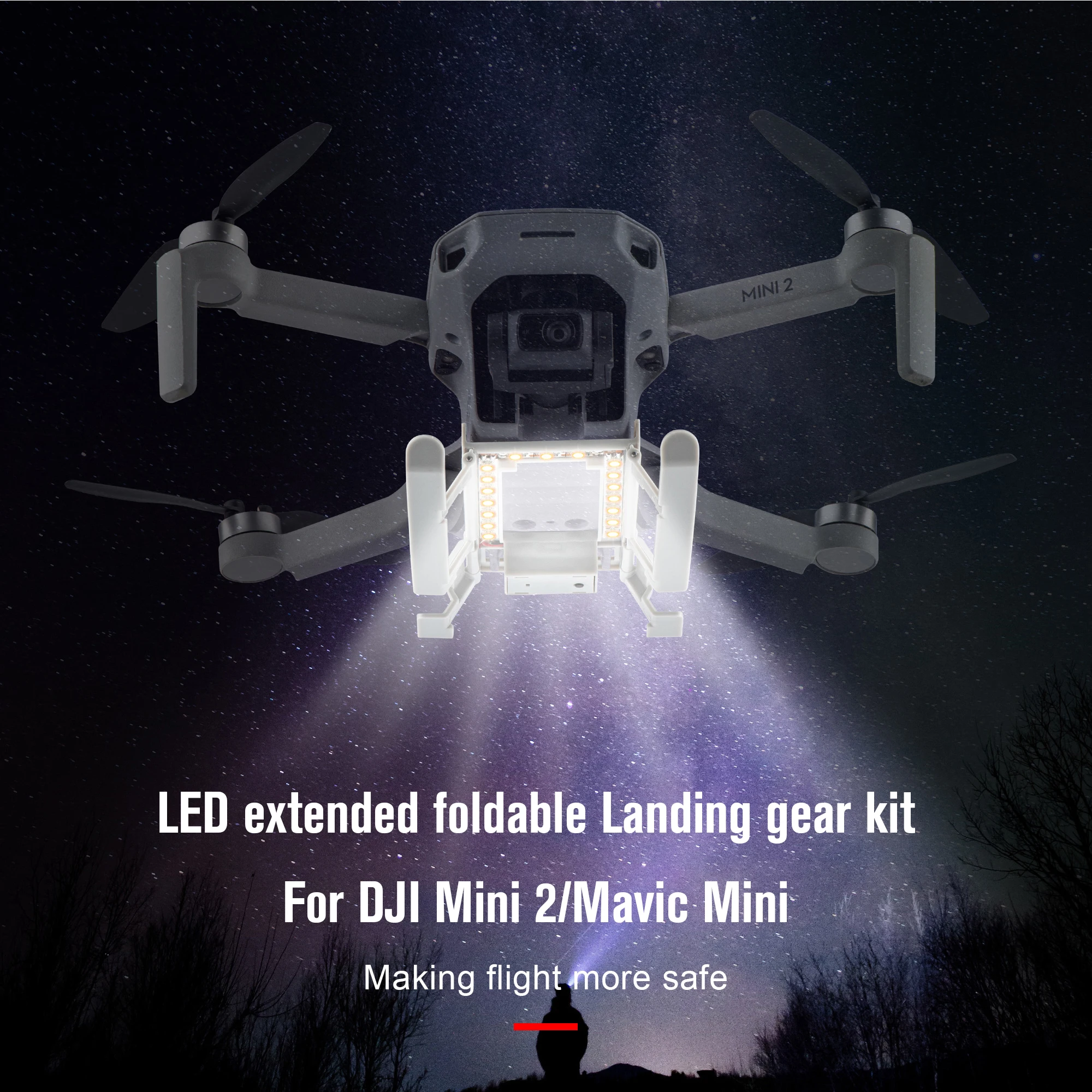 

For DJI Mini 2 LED Landing Gear Night Flight Folding Height Extended Skid Protector for Mini 1/2 mini se Drone Accessories