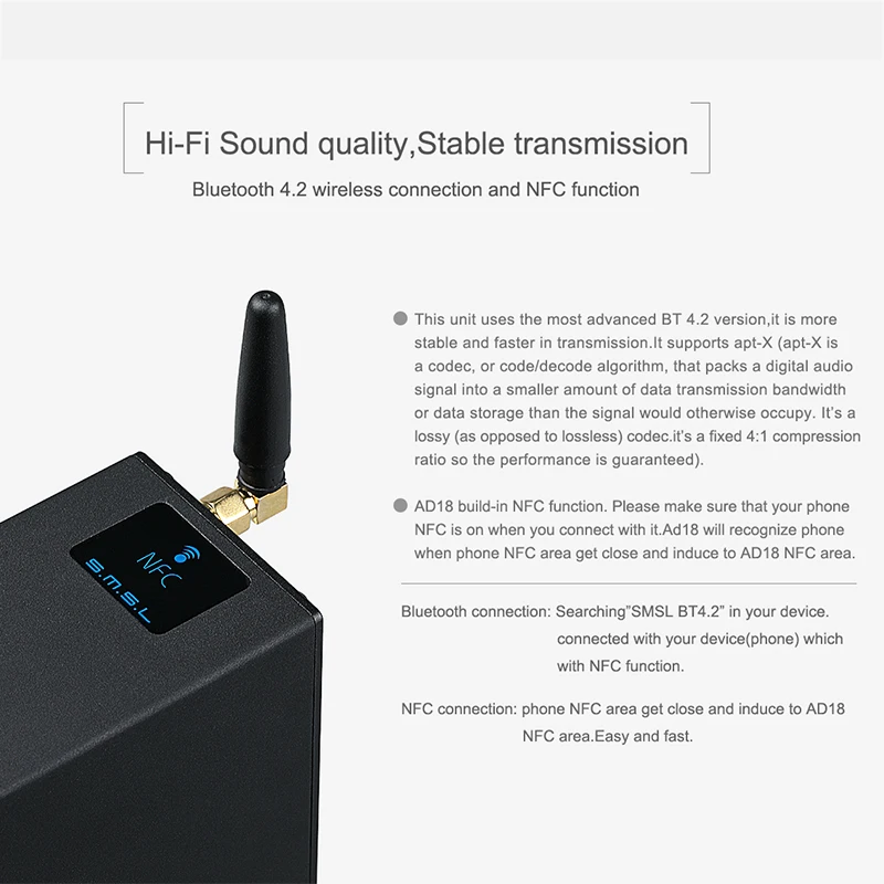 SMSL AD18 Bluetooth 4 2 наушники Amplifie HIFI полностью цифровое декодирование усилитель