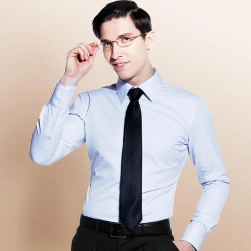 

2020 New Cotton Shirts Men Professional Tailor-made Solid Gentleman Business Slim-cut Shirt Black White Sky Blue High Quality