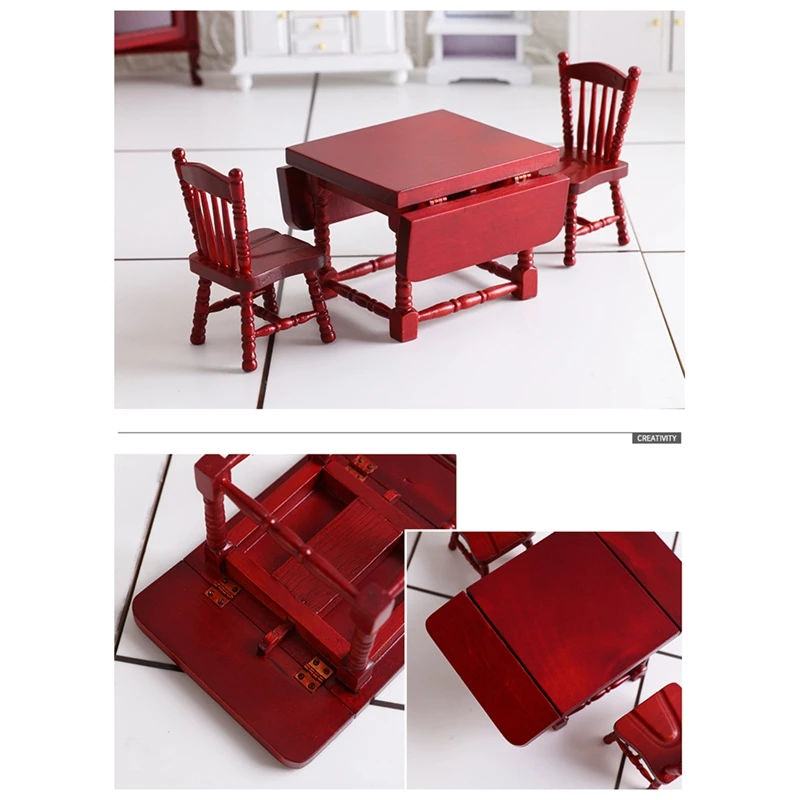 

1/12 Dollhouse Handmade Folding Table with 2 Stool Mini Furniture House Decoration Dollhouse Miniature Accessories