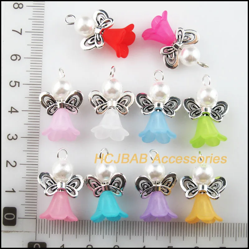 20 шт смешанные Бабочка акриловые Ангел Тибетский Серебряный тон Крылья Подвески