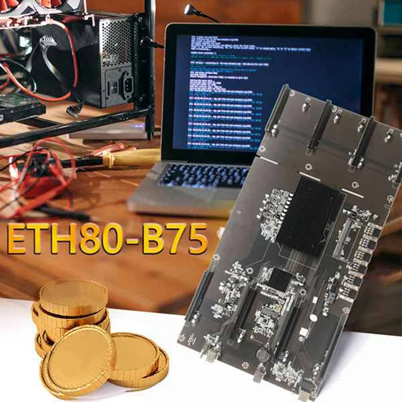 NEW-ETH80 B75 BTC майнинговая материнская плата + вентилятор охлаждения кабель