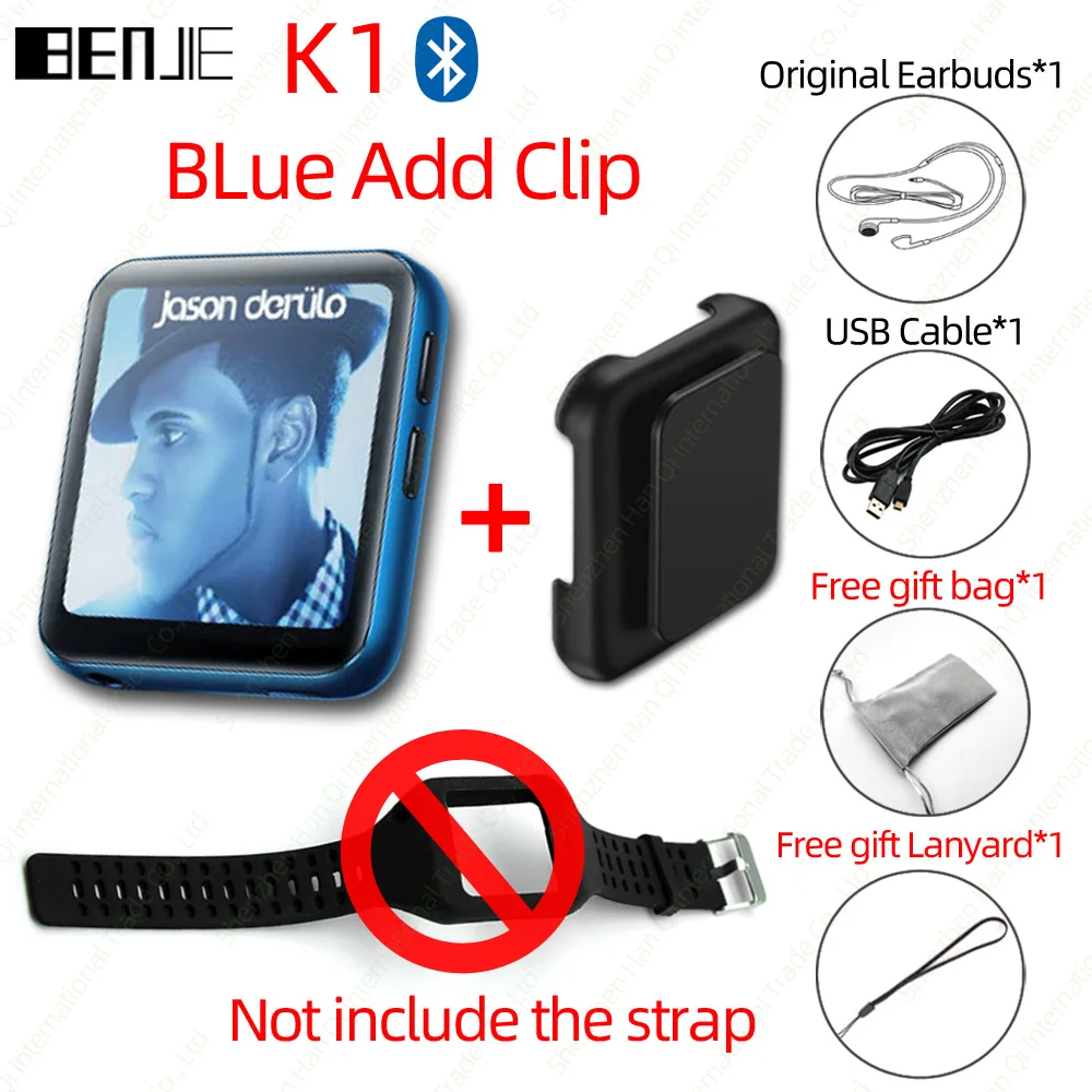 Blue BENJIE K1 полный сенсорный экран Bluetooth MP3 плеер с fm-радио, рекордер, электронная книга портативный аудио 8 Гб 16 Гб мини клип музыкальный плеер - Цвет: Blue