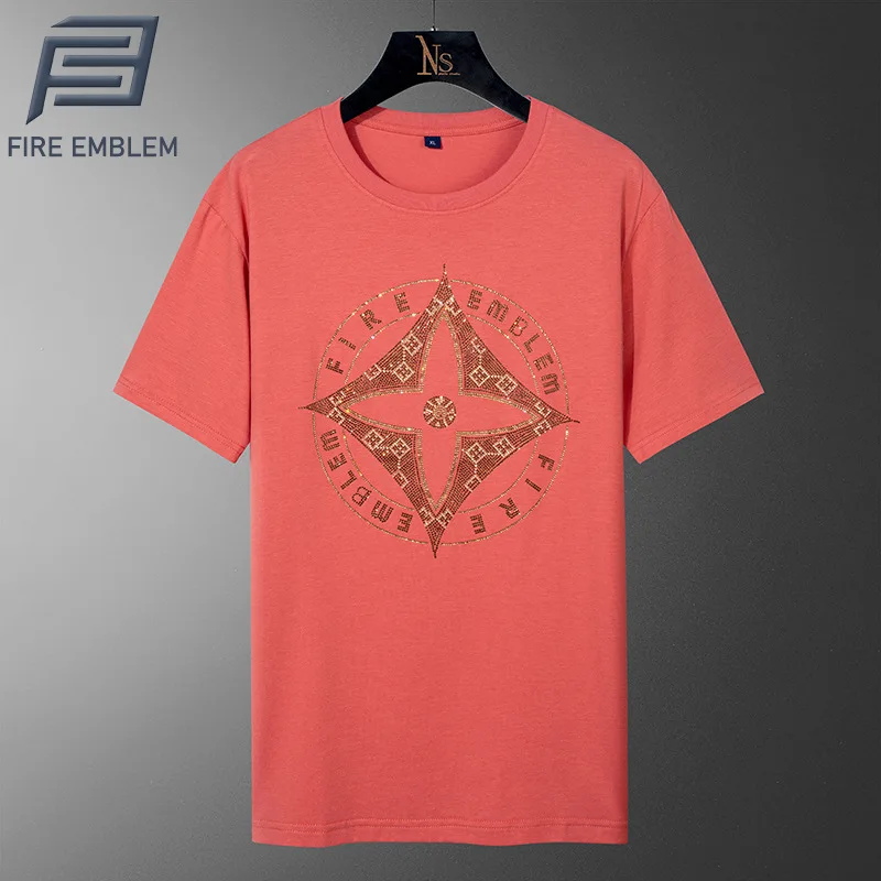 

Spring and Summer New Rhinestone Slim-Fit Short-Sleeved T-shirt Fashion Brand Men's Rhinestone Cotton Couple's Top