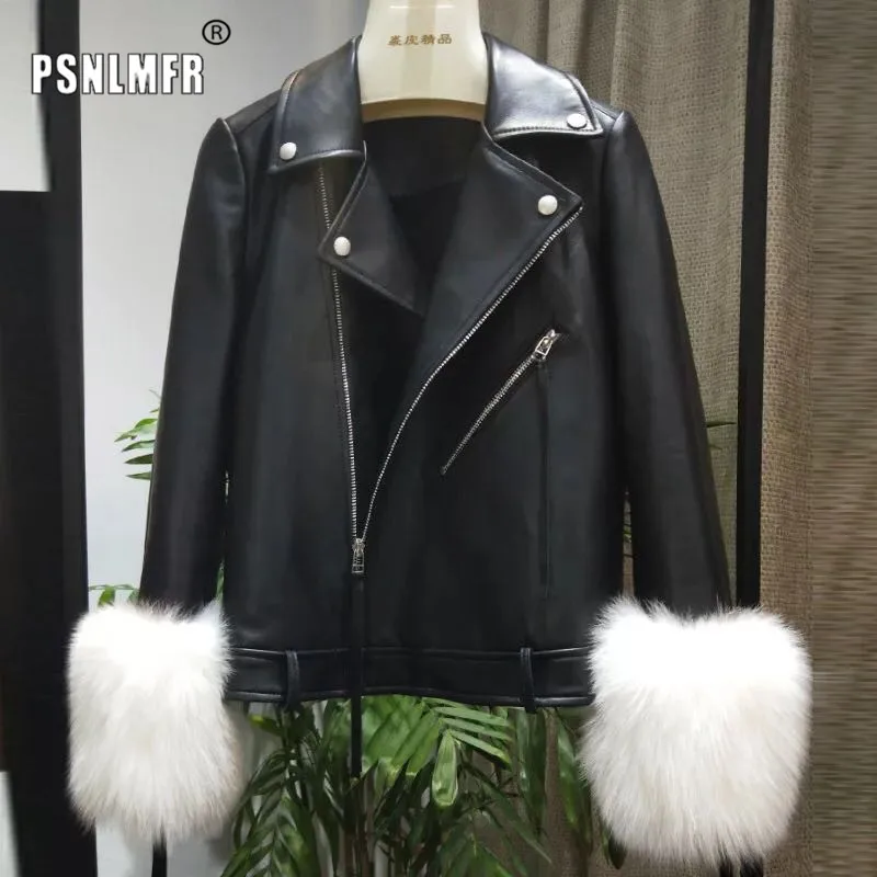Женская короткая куртка из натуральной овечьей кожи с рукавом лисьего