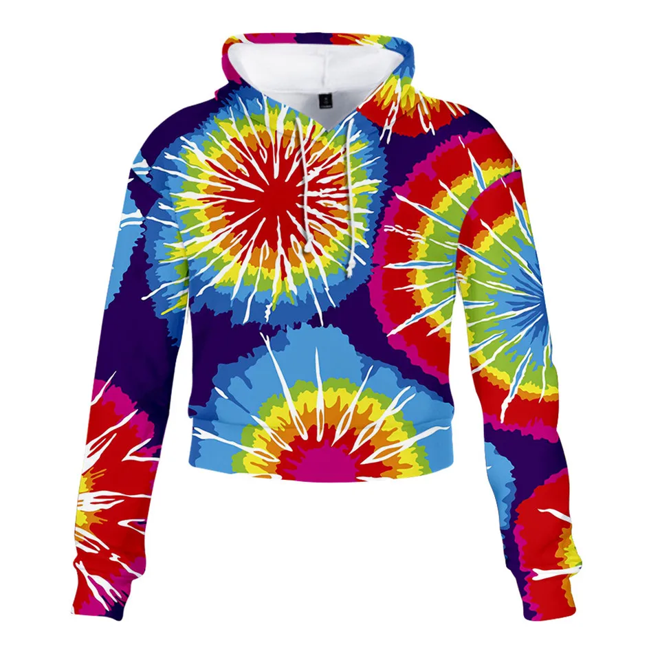 

Tie Dye 3d Printed Women Sweatshirts Cropped Hoodies Colorful Psychedelic Printed Loose Short Hoodie Female Streetwear Hooded