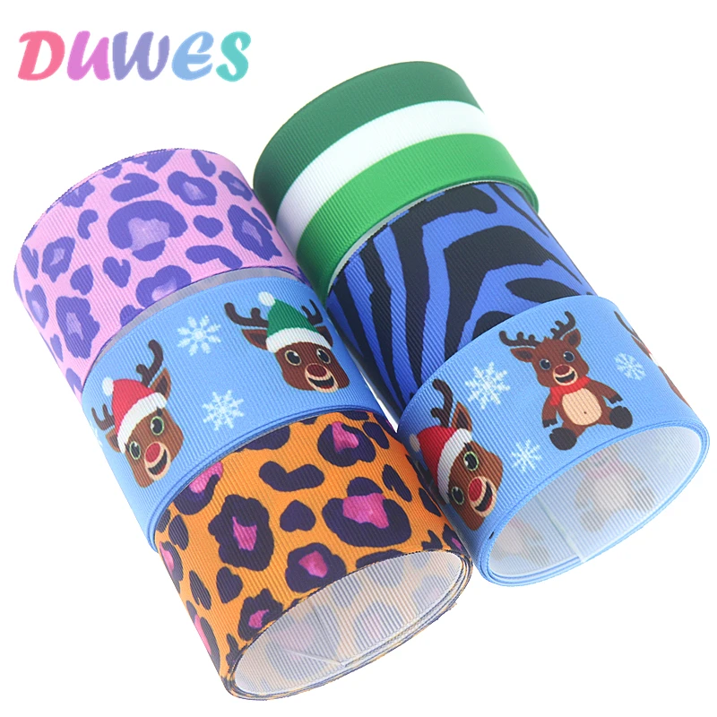 

DUWES 1.5'' 50yards leopard christmas Printed Grosgrain Ribbon Accessory Hairbow Headwear Decoration DIY Wholesale 38mm D1131