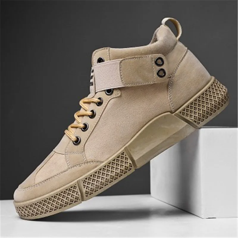 

New Fashion Men Lace-Up High Top Sneakers Leather Casual Flat Shoes Lightweight Walking Male Training Tenis Feminino Footwear
