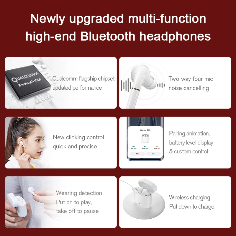 LISM Haylou T19 Wireless Charging TWS+ Bluetooth Headphones Smart Noise Cancelling APTX Infrared Sensor Touch Earphones | Электроника