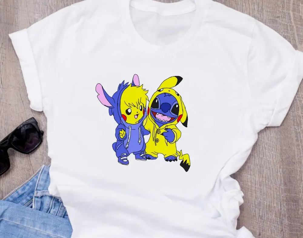 Женская модная футболка с милым рисунком из мультфильма Disneys Lilo Stitch Harajuku Kawaii Футболка с принтом милые повседневные топы - Цвет: T-shirt