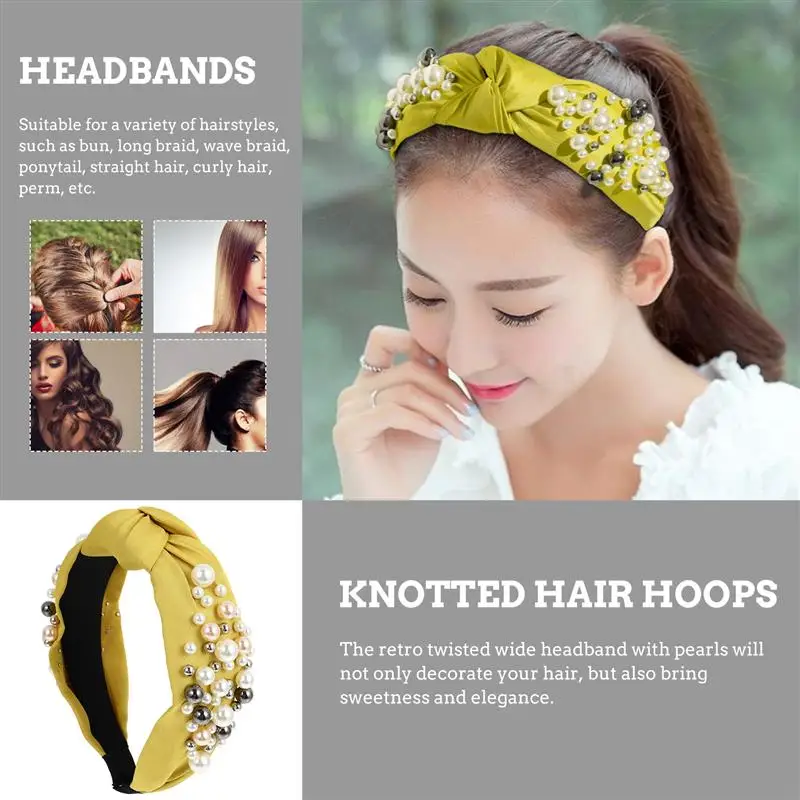 

3 Pcs Head-wears Pearl Head-wraps Knotted Headbands (Black Pink Yellow)