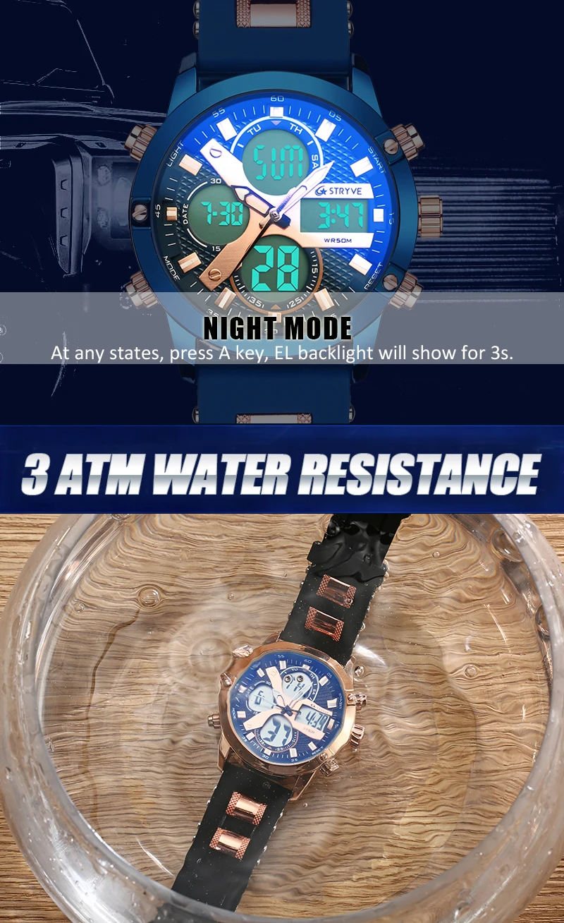 STRYVE цифровые спортивные часы многофункциональный светодиодный