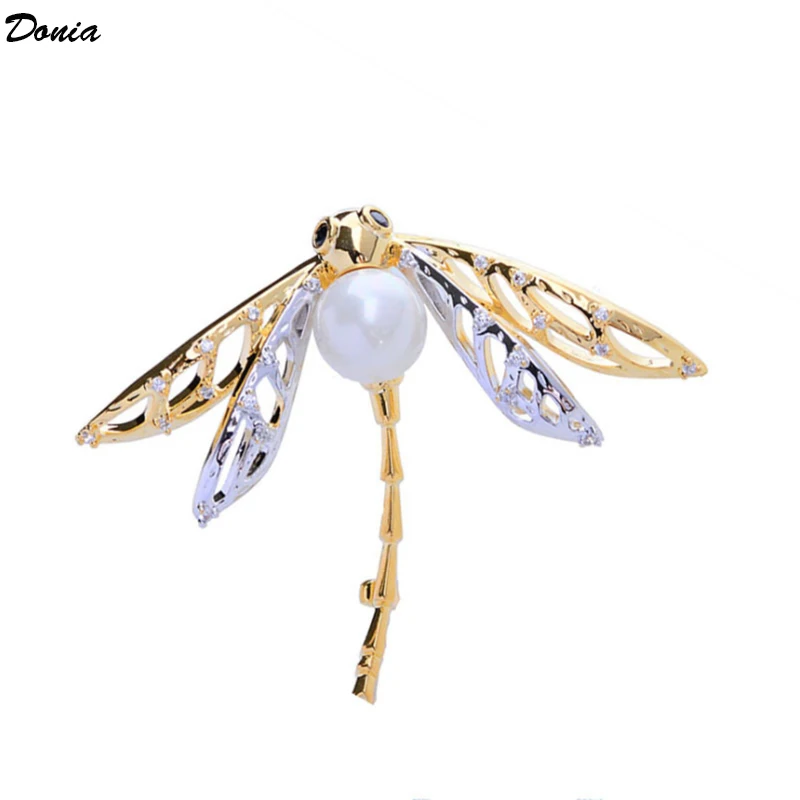 

Donia Jewelry Fashion luxury dragonfly brooch shell pearl brooch fashion bi-color pin simple clothing accessories