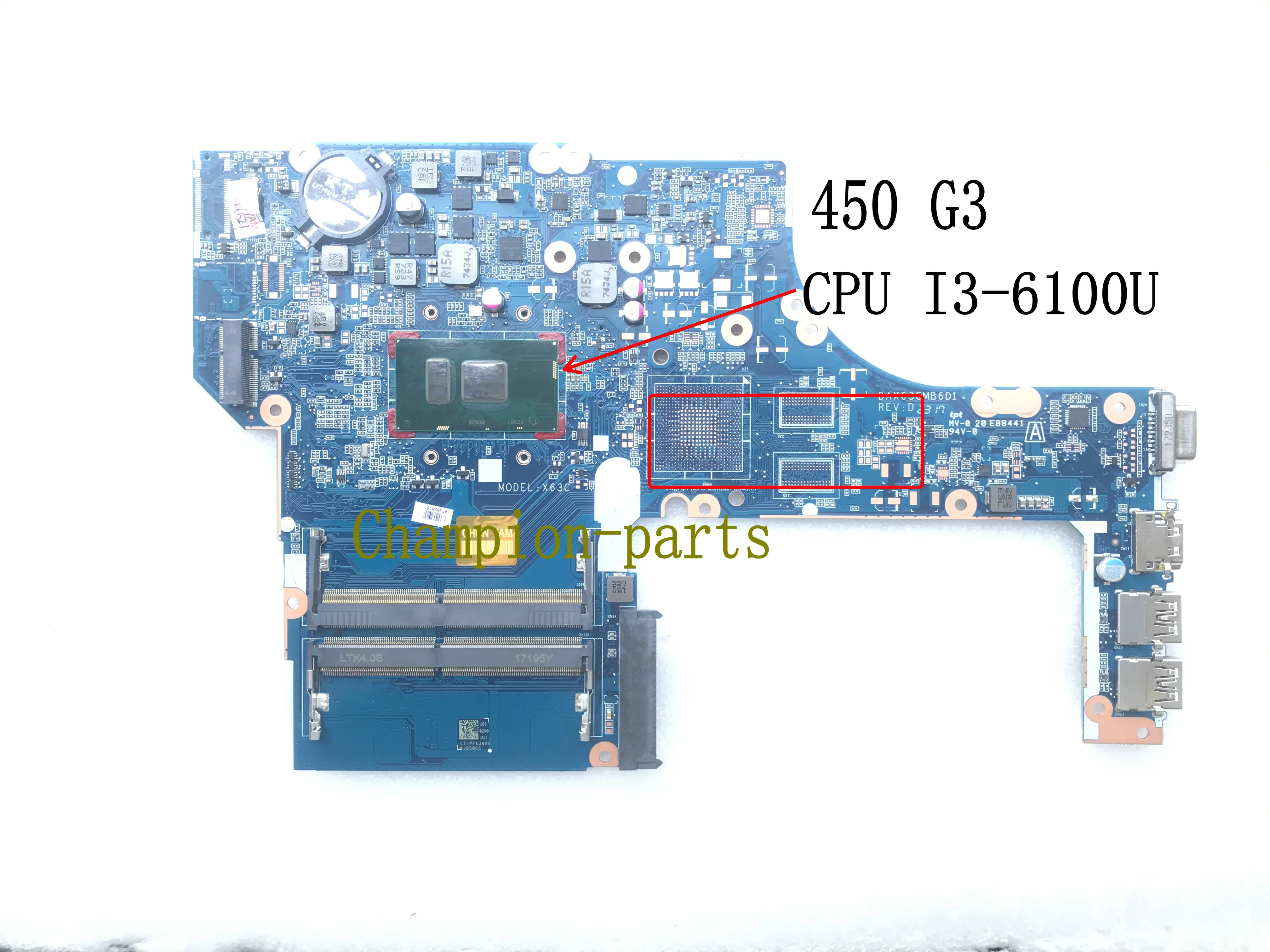 

Быстрая доставка, материнская плата X63C DAX63CMB6D1 REV : D для ноутбука HP 450 G3, Материнская Плата ЦП CELERON I3-6100U DDR4, Гарантия 90 дней