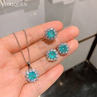 2021 hot paraiba tourmaline blue stone aquamarine earring pendant necklace gemstone ring wedding party fine jewel sets for women