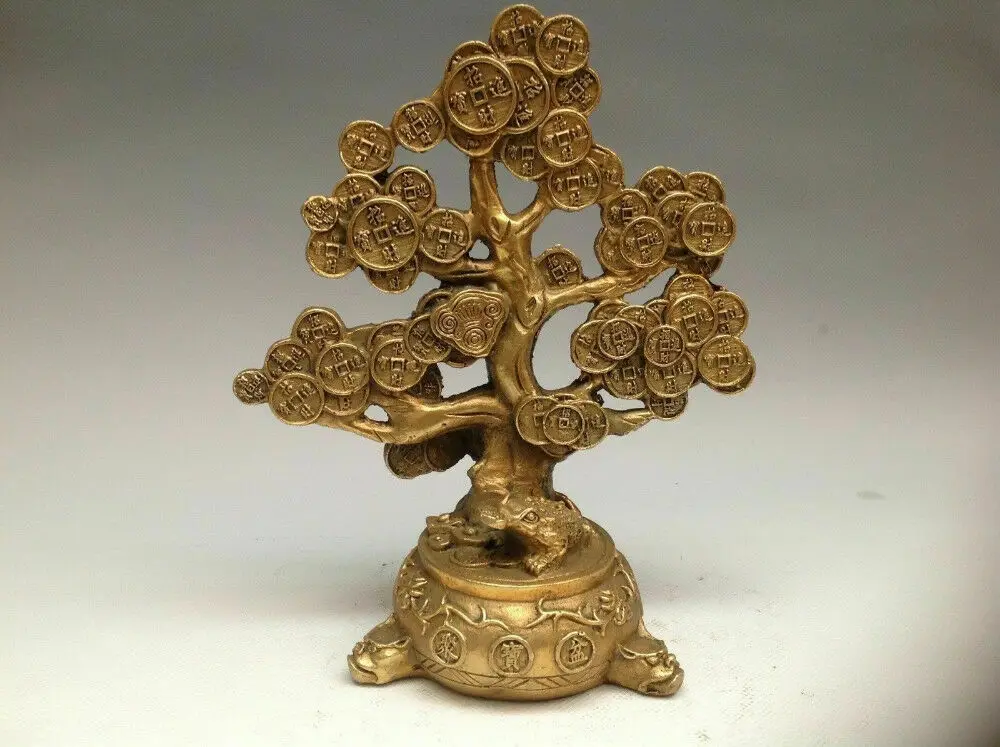 

Chinese Brass Copper Feng shui Lucky Wealth Money YuanBao Coin Tree Statue